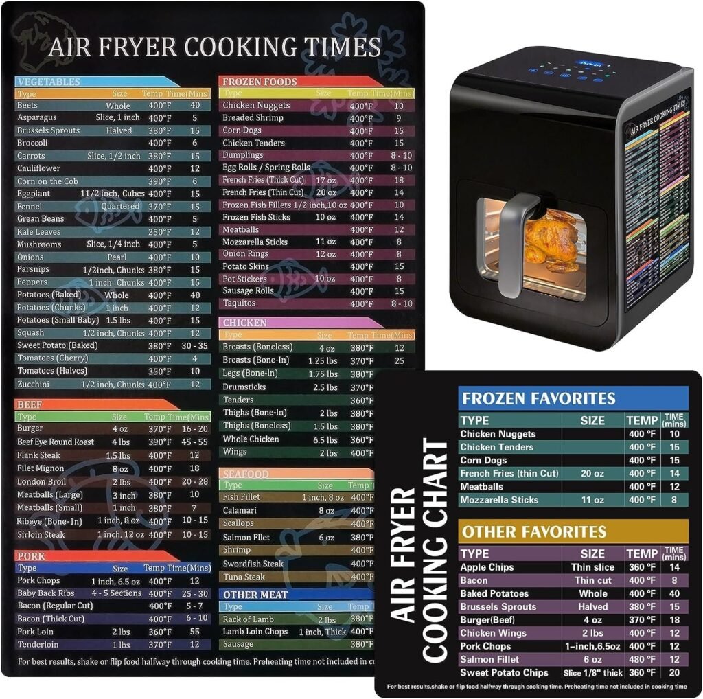 Air Fryer Cheat Sheet Magnetic Air Fryer Cooking Times Chart Magnet Cheat Sheet Set Air Fryer Accessories Cookbook Recipe Card Meat Temp Guide for Airfryer Oven Cooking Pot Kitchen Appliances 2 Pack