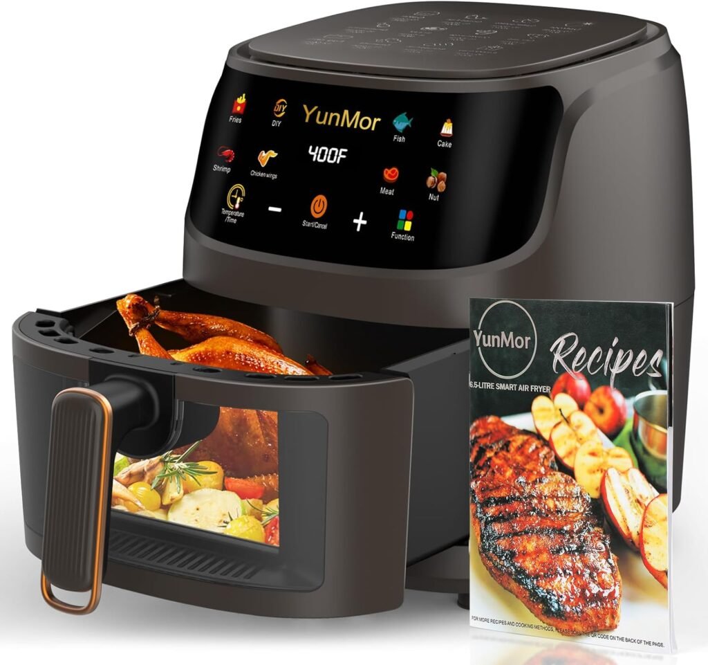 Air Fryer Oven YunMor Air Fryer Max XL 6.5-Qt DIY Air Fryer Oven Exclusive Recipes, Healthy 8-in-1 Cooking, Visible Window, Custom Temp/Time Air Fryer Oven