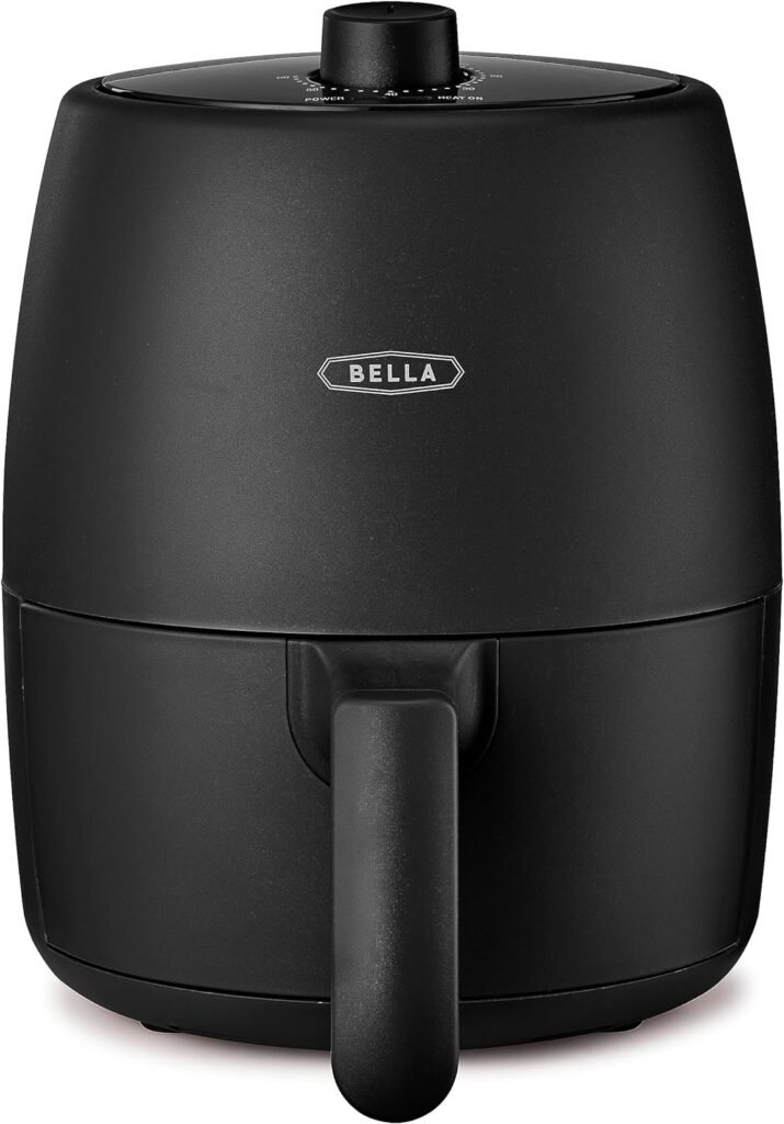 BELLA 2 qt Manual Air Fryer Oven and 5-in-1 Multicooker with Removable Nonstick and Dishwasher Safe Crisping Tray and Basket, 1200 Watt Heating System, Matte Black