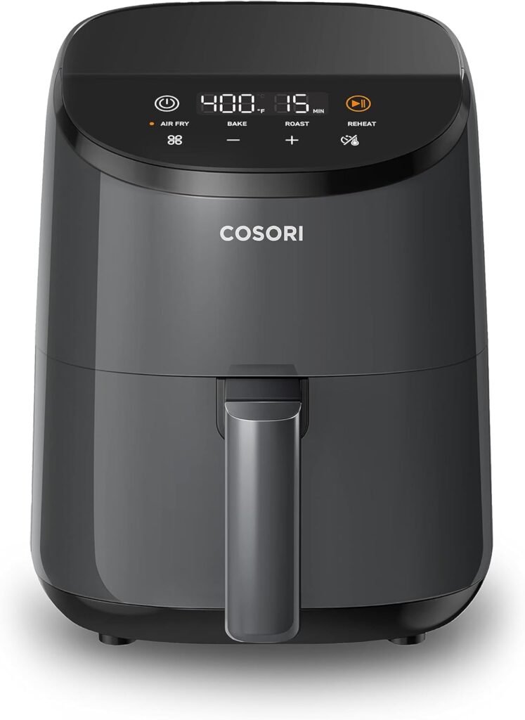 Cosori Mini Air Fryer 2.1 Qt, 4-in-1 Small Airfryer, Bake, Roast, Reheat, Space-saving  Low-noise, Nonstick and Dishwasher Safe Basket, 30 In-App Recipes, Sticker with 6 Reference Guides, Gray