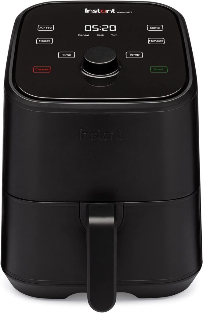 Instant Vortex 2QT Mini Air Fryer, Small Air fryer that Crisps, Reheats, Bakes, Roasts for Quick Easy Meals, Includes over 100 In-App Recipes, is Dishwasher-Safe, from the Makers of Instant Pot, Black